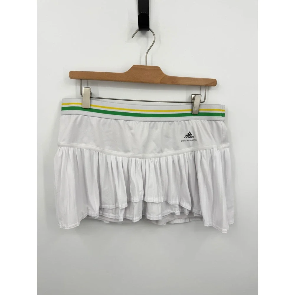 Adidas Stella McCartney Barricade Tennis Skirt Womens L 40L White Ruffle Green